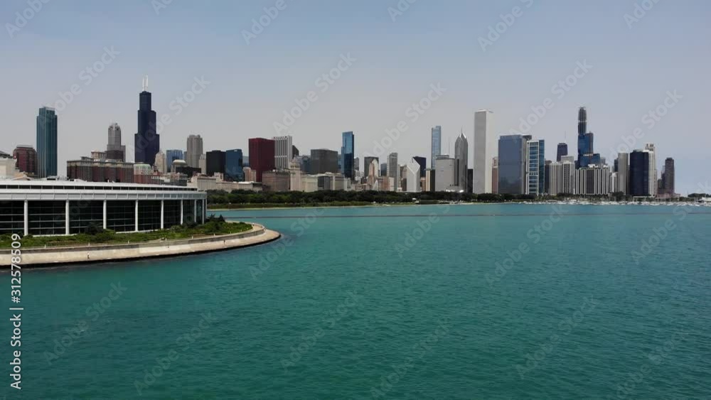 Chicago Skyline and Waterfront on Summer Day, Aerial View From Promenade on Michigan Lake Chicago Skyline and Waterfront on Summer Day, Aerial View From Promenade on Michigan Lake