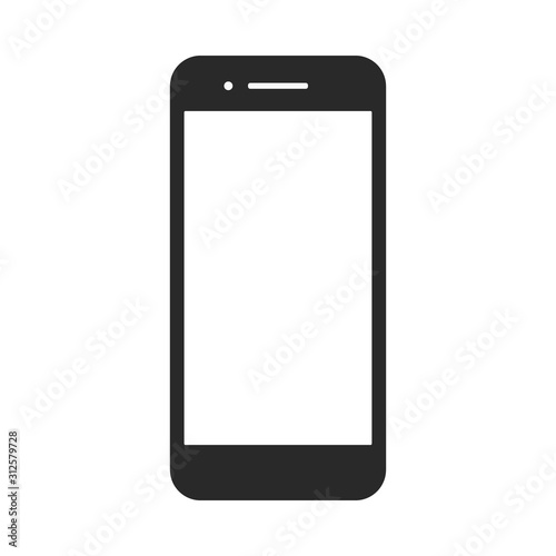 Smartphone vector icon for background graphic design. Modern black vector illustration of mobile gadget in flat style. Phone display with white screen isolated on white background.