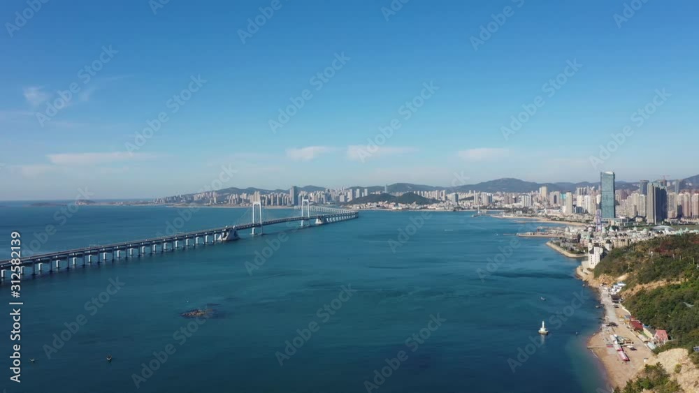 city skyline with bridge in dalian china city skyline with bridge in dalian china