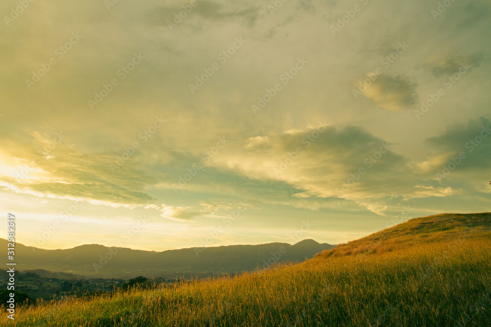 early morning landscape beautiful hill and big sky space for copyspace