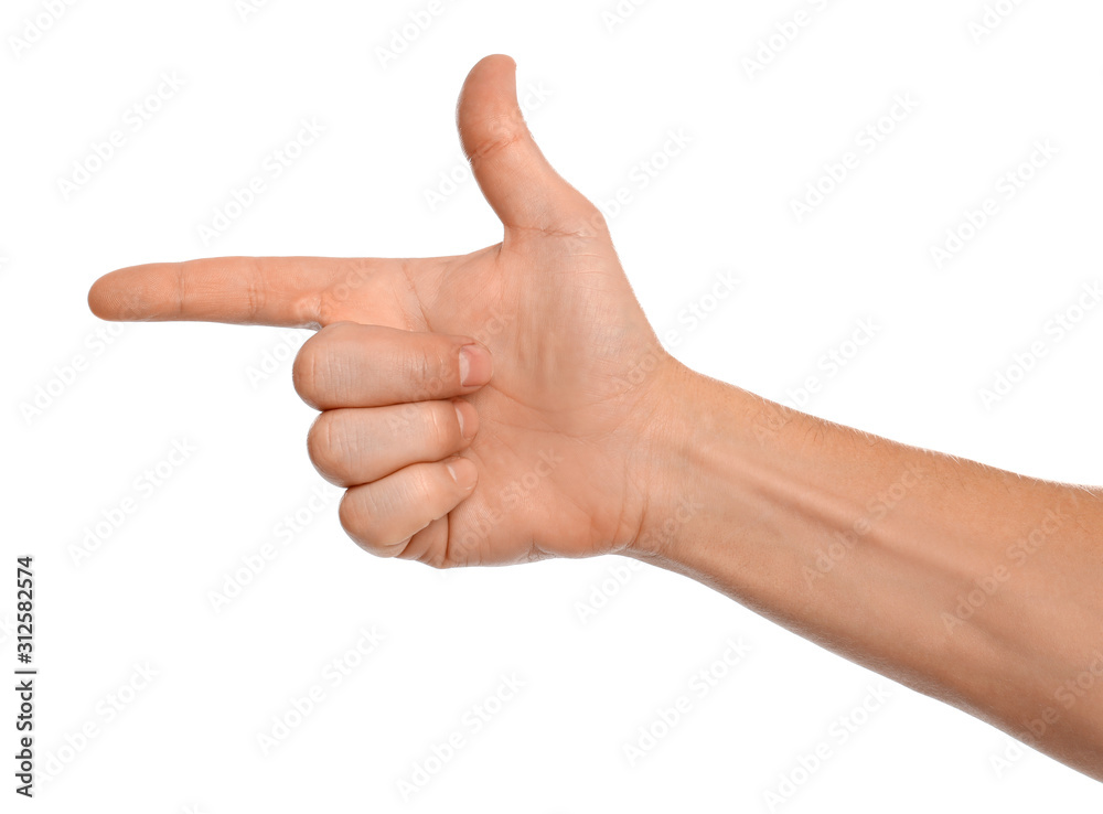 Man making frame with hand on white background, closeup Man making frame with hand on white background, closeup