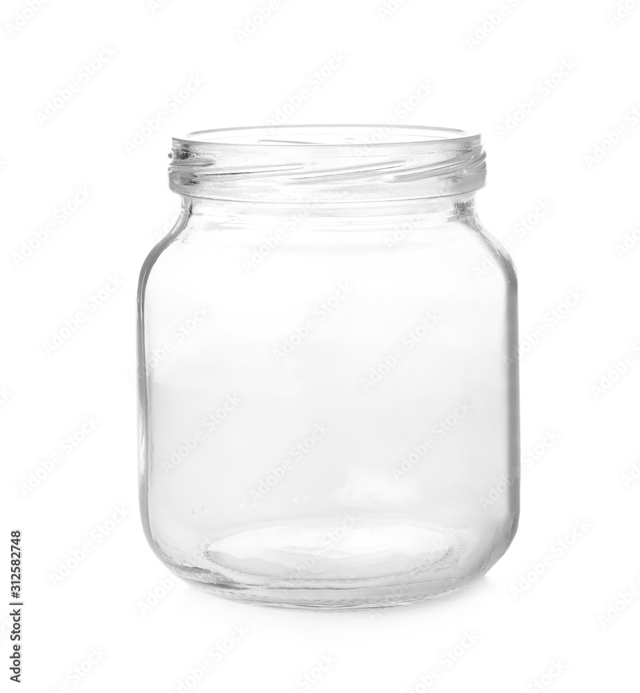 Open empty glass jar isolated on white Open empty glass jar isolated on white