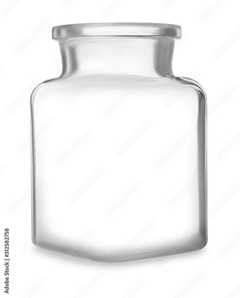 Open empty glass jar isolated on white Open empty glass jar isolated on white