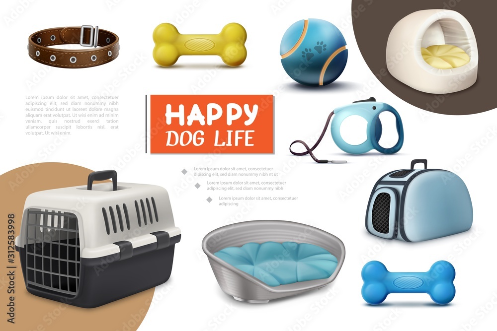 Realistic Dog Items Composition - obrazy, fototapety, plakaty 