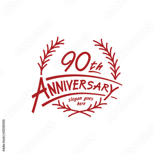 90 years design template. Ninetieth years logo. Vector and illustration. 
