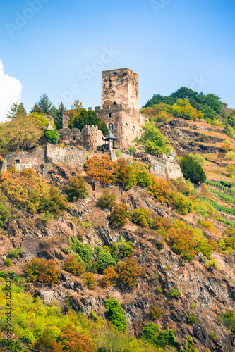 View of Gutenfels Castle in Kaub Germany along the Rhine River photo