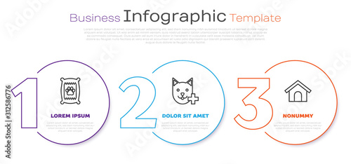 Set line Bag of food for dog, Veterinary clinic symbol and Dog house. Business infographic template. Vector