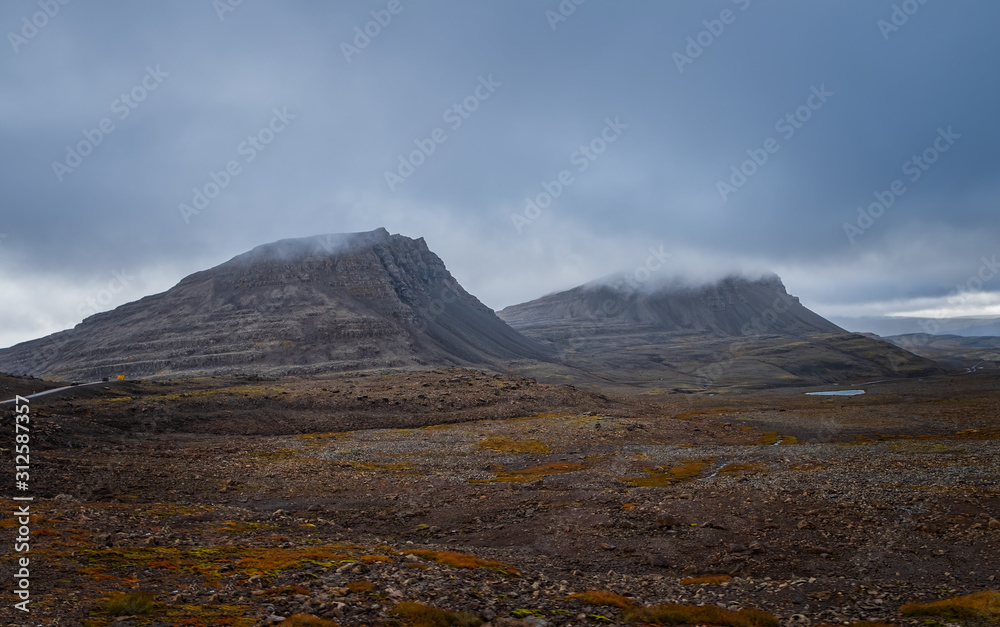 Vestfirdir, Iceland - september 2019: landscape with mountains in the Westfjords in North-West Iceland.