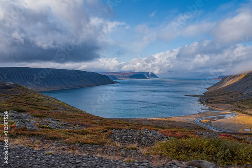 Isafjordur - fjord in west of Iceland. September 2019