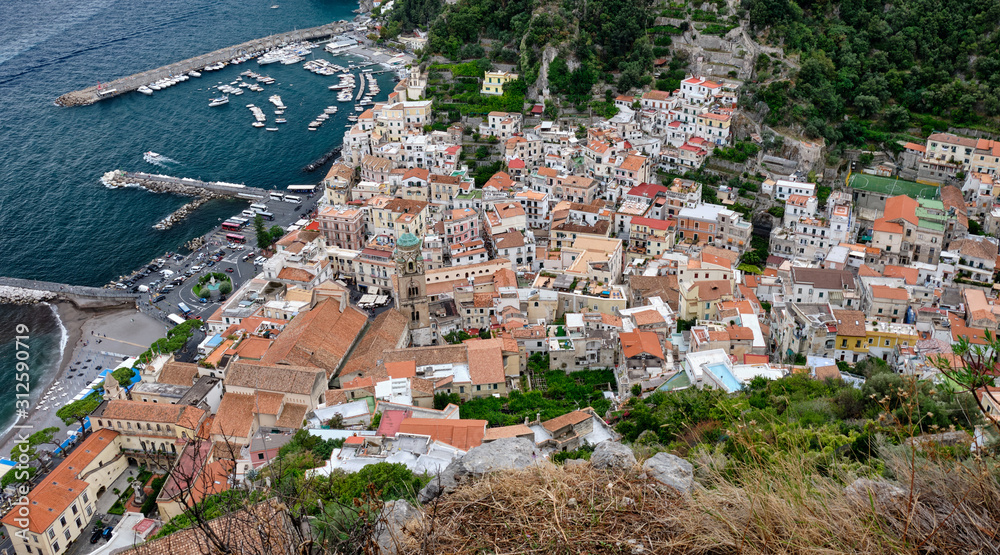 Aerial view of Amalfi seen from Torre dello Ziro