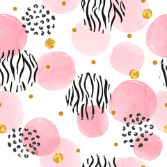 Fotobehang Cirkels patronen Roze cirkels met zebraprint accenten  © Afanasia