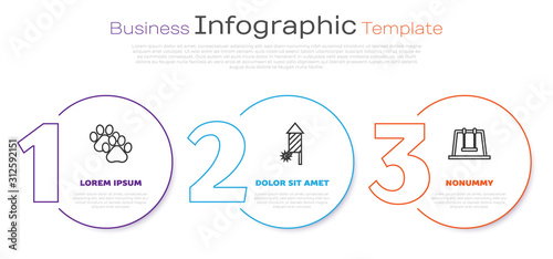 Set line Paw print, Firework rocket and Swing. Business infographic template. Vector