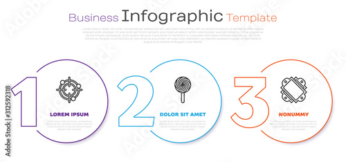 Set line Target sport for shooting competition, Lollipop and Ticket. Business infographic template. Vector