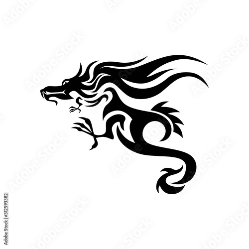 Creative Tribal Dragon Logo Design Vector Illustration