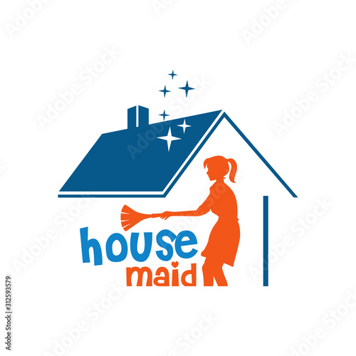 Housemaid Logo Stock Vector Illustration. unique maid logo. cleaning service. house maid. vector illustration