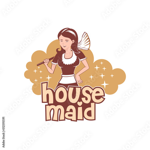 Housemaid Logo Stock Vector Illustration. unique maid logo. cleaning service. house maid. vector illustration