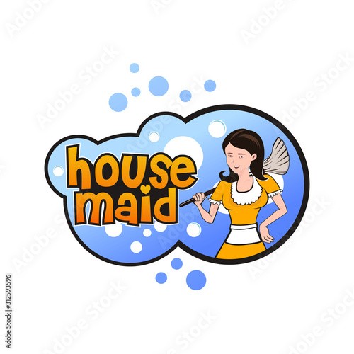 Housemaid Logo Stock Vector Illustration. unique maid logo. cleaning service. house maid. vector illustration