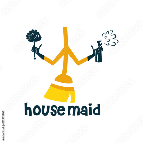 Housemaid Logo Stock Vector Illustration. unique maid logo. cleaning service. house maid. vector illustration
