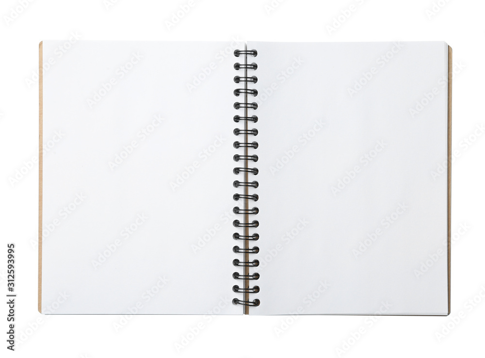 Stylish open notebook isolated on white, top view Stylish open notebook isolated on white, top view
