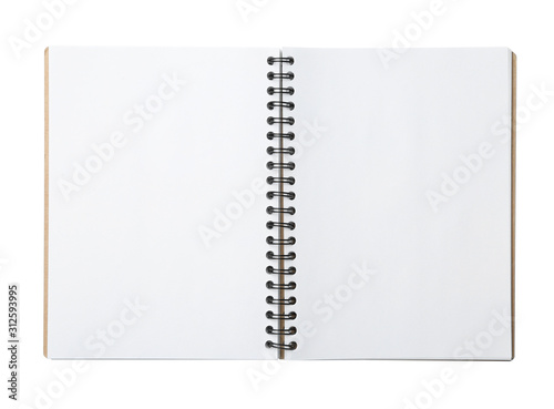 Stylish open notebook isolated on white, top view