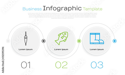 Set line Fishing float, Fish and Fishing boots. Business infographic template. Vector