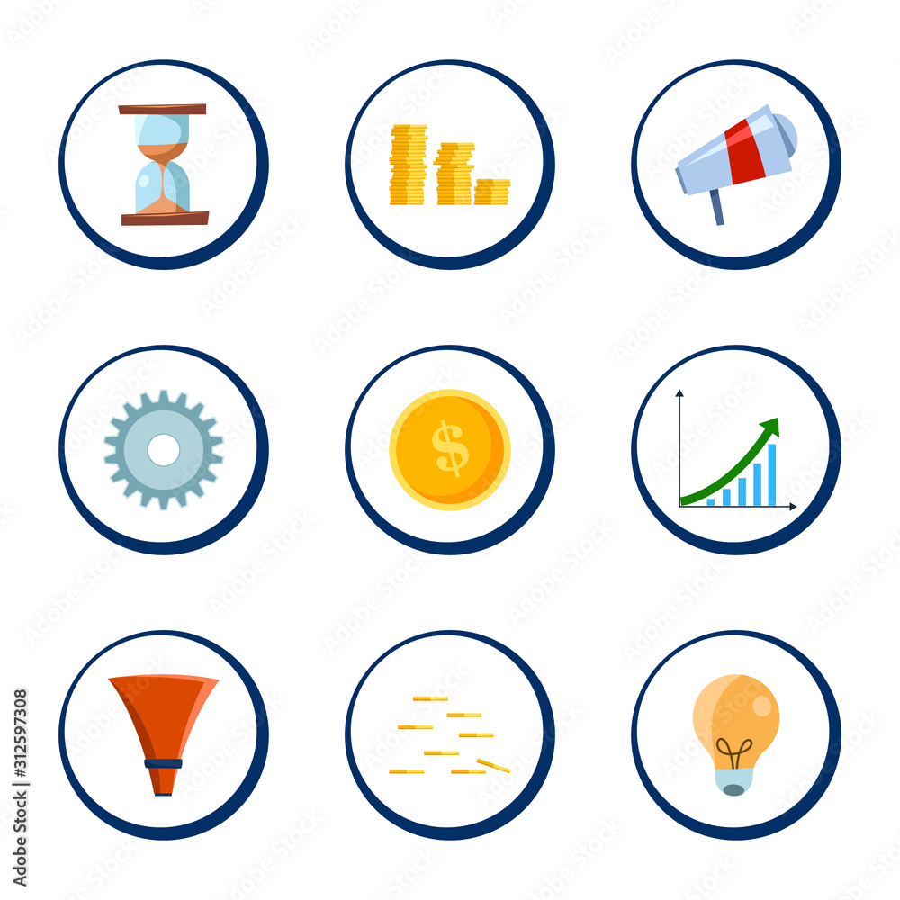 Fototapeta premium Web business Icons Set on circle buttons isolated on the white background. Flat style. Vector illustration