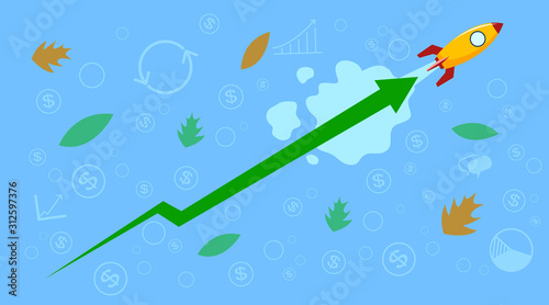 Rocket graph up icon. Flat illustration of rocket graph up vector icon for web design