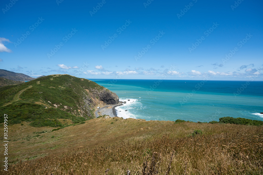 View from Makara in New Zealand along the coastline 
