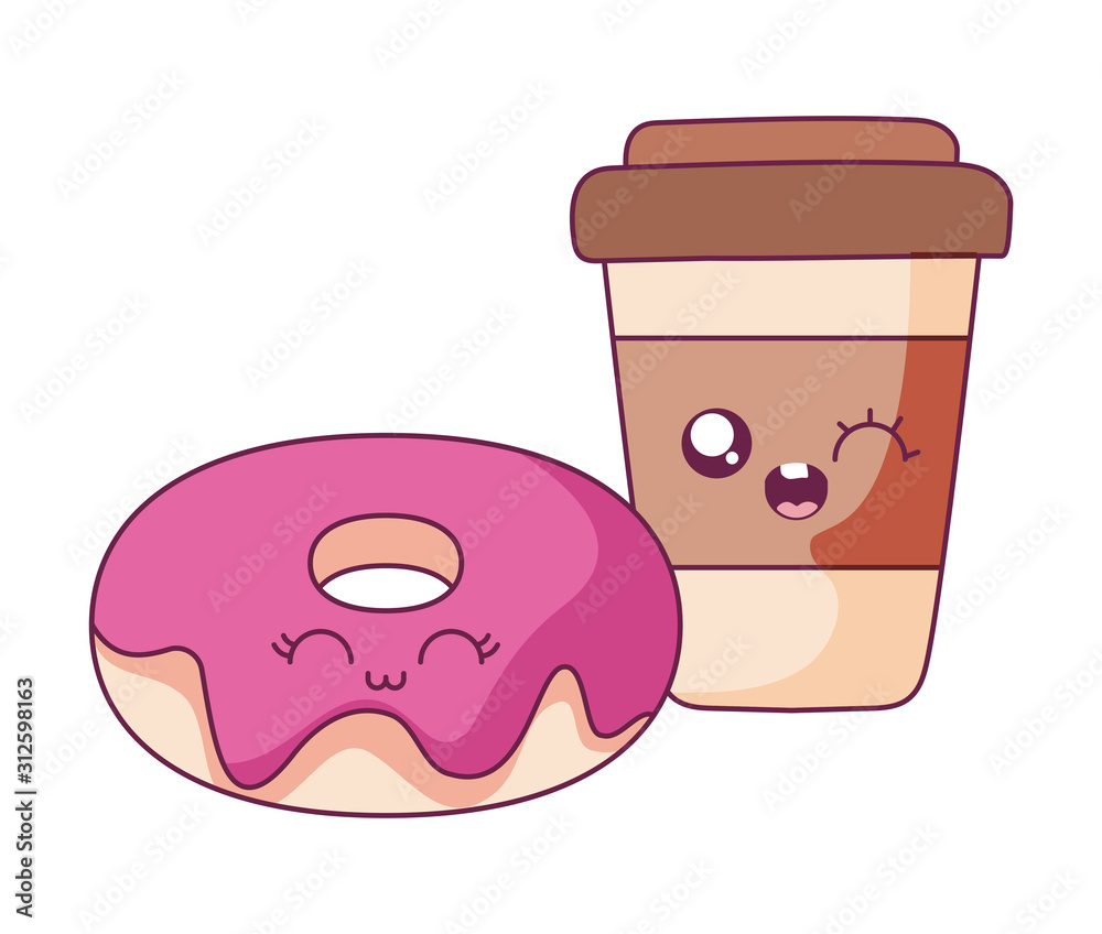Donut and coffee mug cartoon vector design Donut and coffee mug cartoon vector design