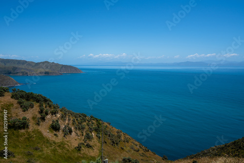 View from Makara in New Zealand along the coastline 