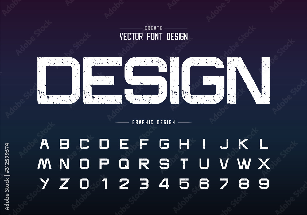 Texture font and alphabet vector, Rough design typeface letter and number