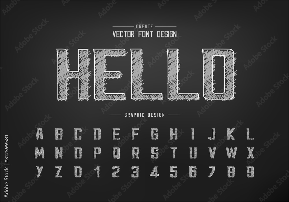 Chalk font and hand draw alphabet vector, Bold Modern Typeface and letter number design