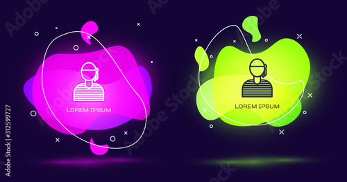 Line Sailor captain icon isolated on black background. Abstract banner with liquid shapes. Vector Illustration