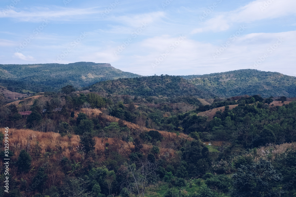 Unseen in Thailand. Skyscape view from the mountain. Wide angle point to view the mountain range and dramatic sky.