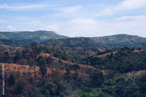 Unseen in Thailand. Skyscape view from the mountain. Wide angle point to view the mountain range and dramatic sky.