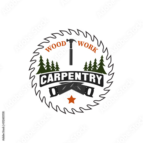 Carpentry, woodworking retro vintage logo design