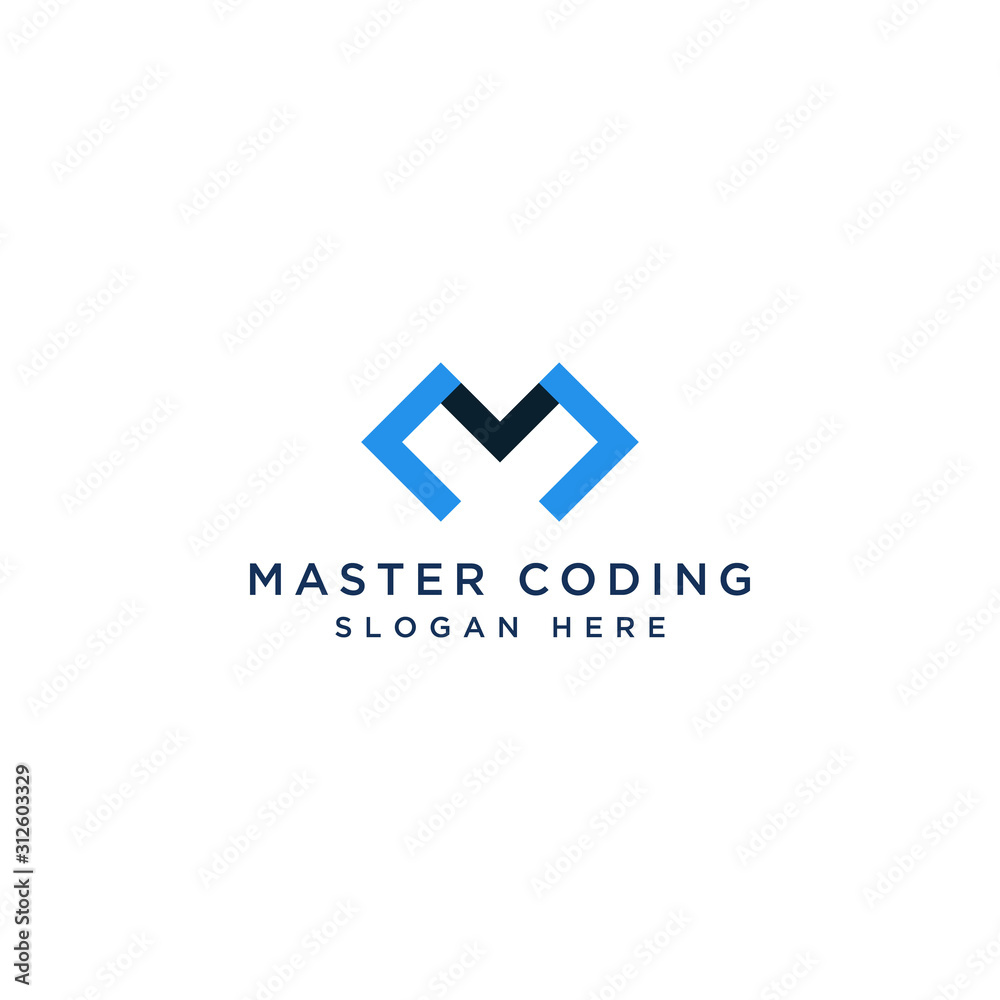 technology design logo or monogram or initials letter M with code technology design logo or monogram or initials letter M with code