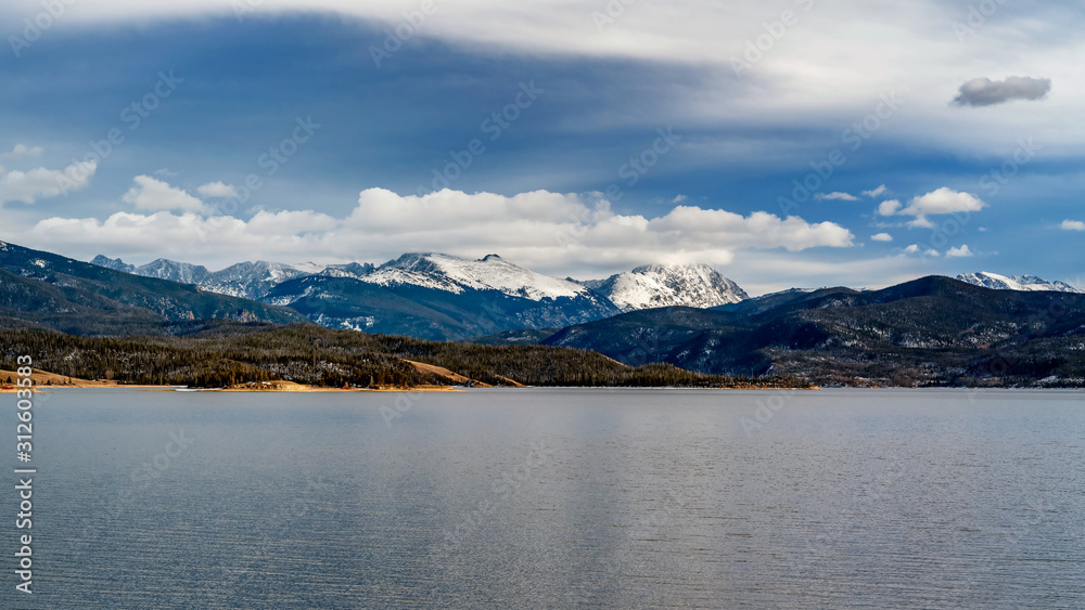 The Rocky Mountain National Park across a lake in Grand Lake, Colorado USA. 