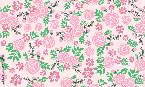 Unique flower pattern for valentine, with leaf and flower modern drawing.