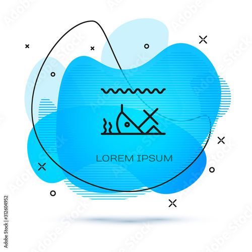 Line Sunken ship at the bottom of the sea icon isolated on white background. Abstract banner with liquid shapes. Vector Illustration
