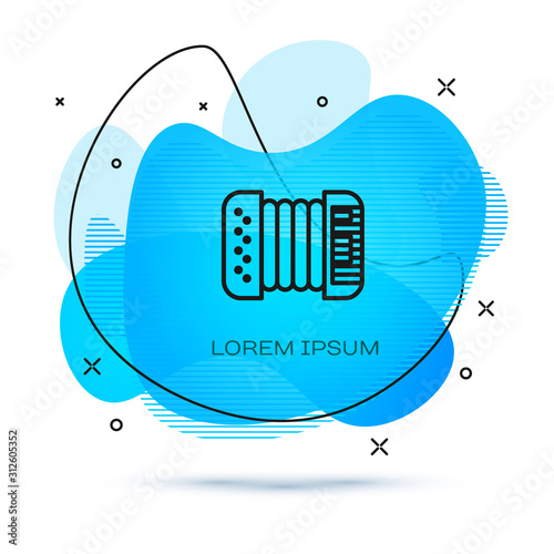 Line Musical instrument accordion icon isolated on white background. Classical bayan, harmonic. Abstract banner with liquid shapes. Vector Illustration