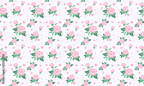 Seamless valentine floral pattern background, with leaf and pink rose floral.
