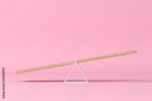 Minimal concept. outstanding slope seesaw on pink background. 3d rendering   photo