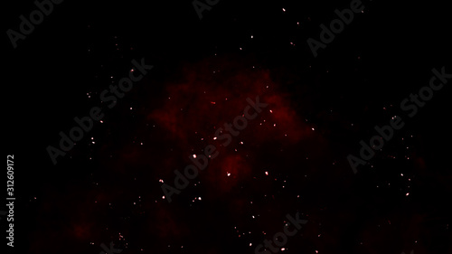 Fire embers particles texture overlays . Burn effect on isolated black background.