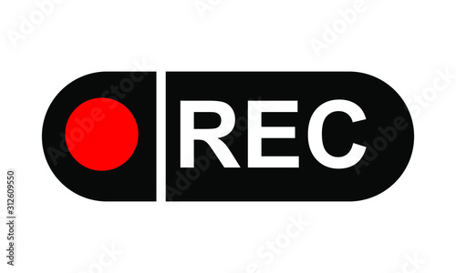 Recording sign, red panel, rec. vector illustration
