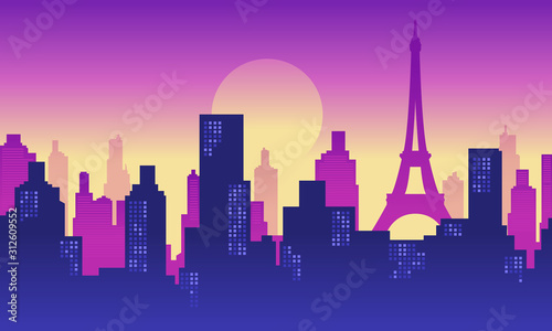 Background Paris City Building with beautiful sky