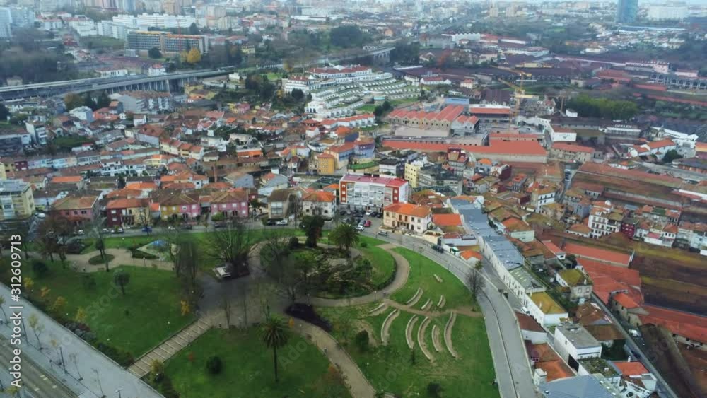 Aerial shot of Vilanova De Gaia in Portugal. Slow zoom out shot during the day. Aerial shot of Vilanova De Gaia in Portugal. Slow zoom out shot during the day.