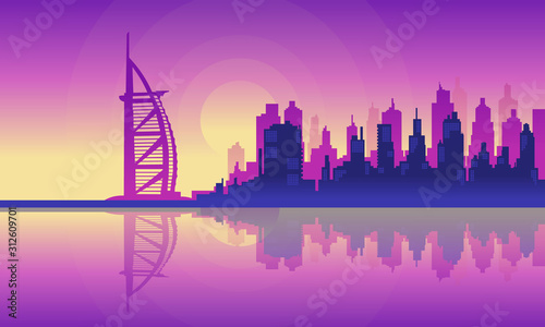 Vector City Silhouette of Burj Al Arab Buildings