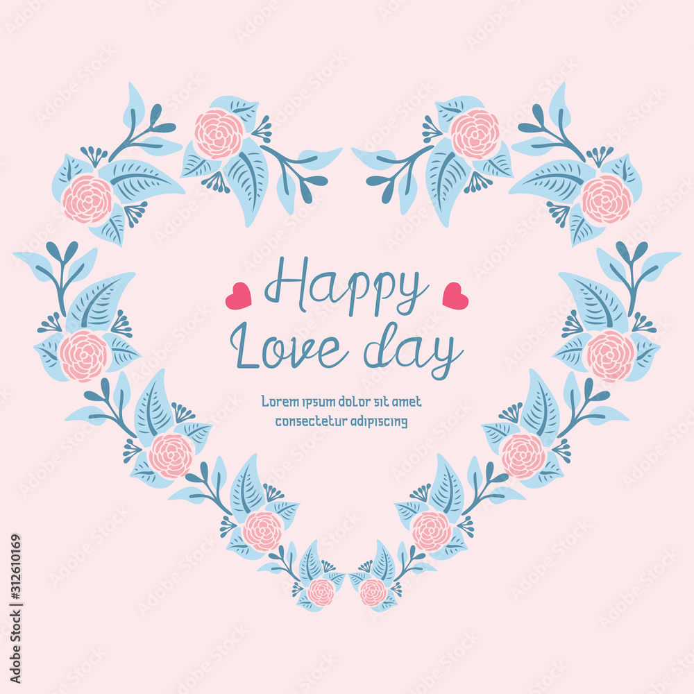 Elegant frame design with leaf and flower, for happy love day greeting card ornate template. Vector