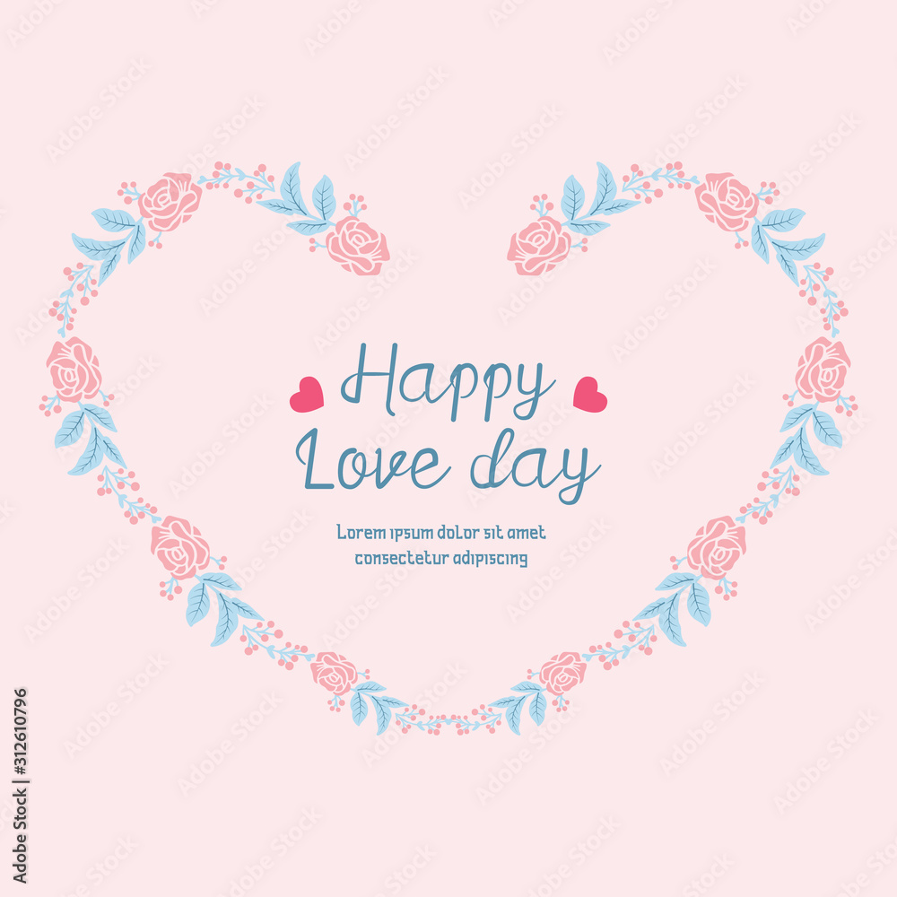 Elegant Pattern of leaf and flower frame, for happy love day greeting card design. Vector